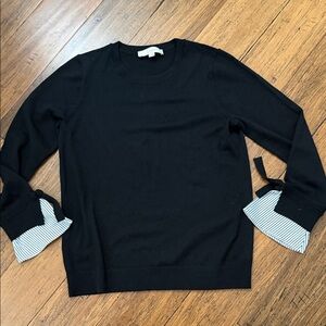 Loft Black Sweater with Striped Cuffs